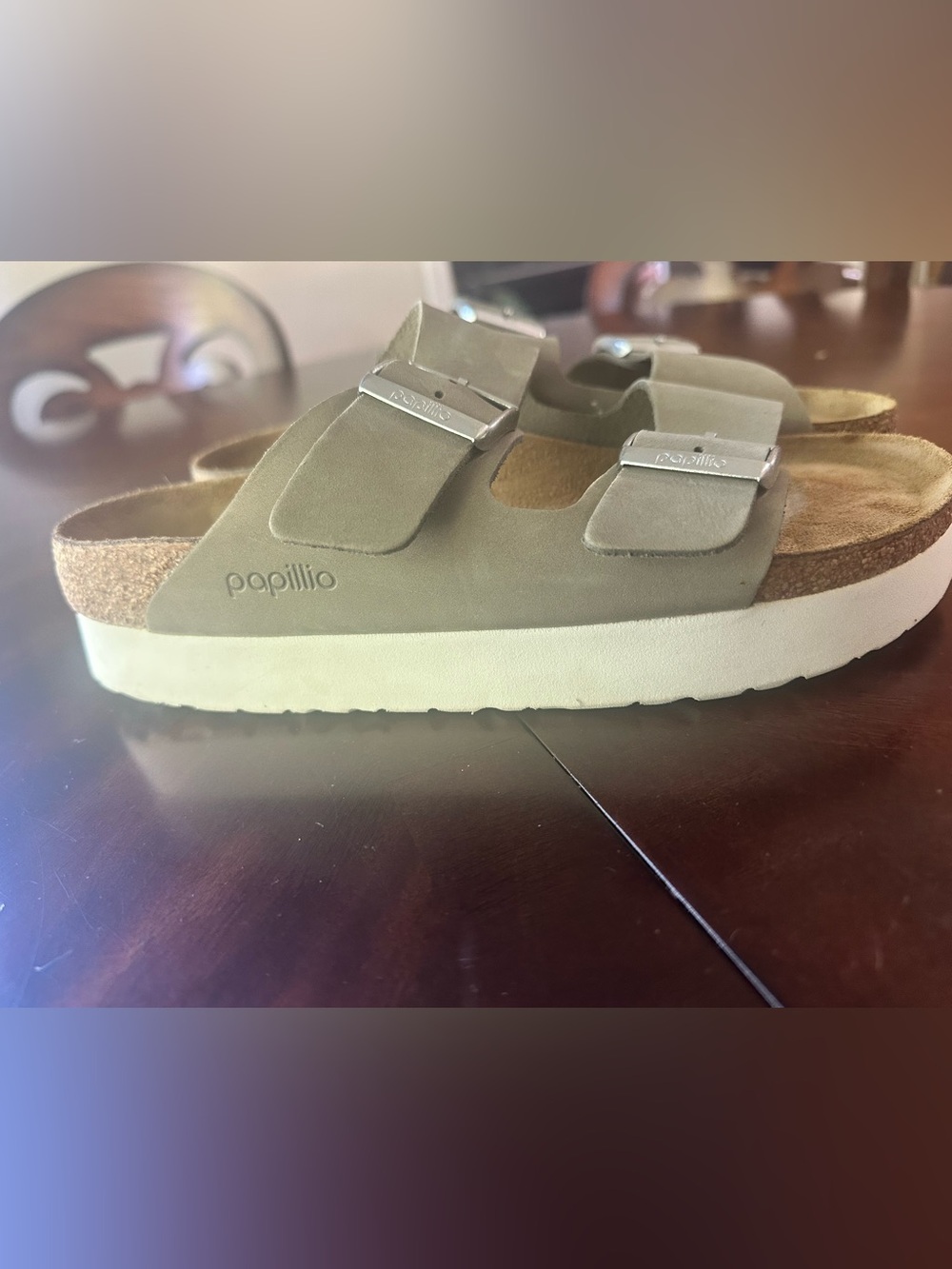 Birkenstock Olive Green Double-Strap Platform Sandals (shoes 28)